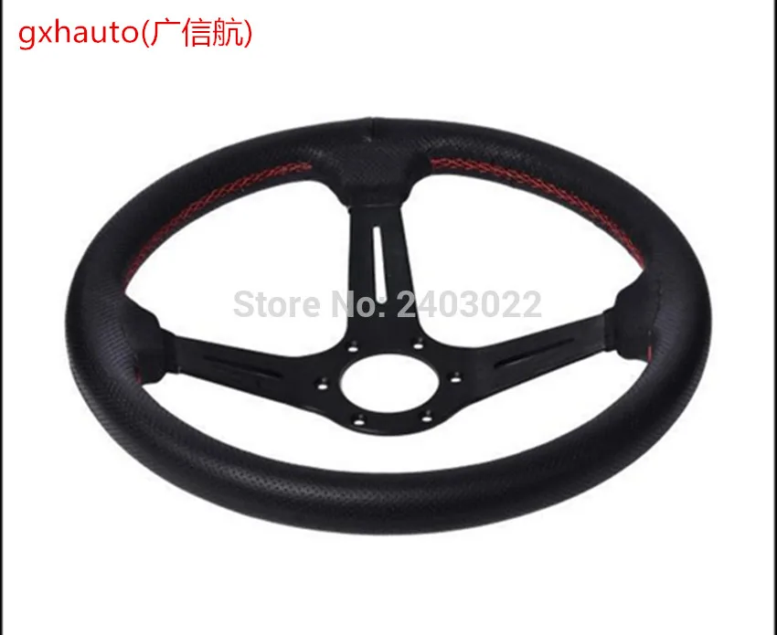 

Fast shippingOriginal Logo Deep Black Spoke 350mm Genuine Leather Rally Racing Steering Wheel