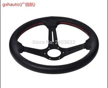 

Fast shippingOriginal Logo Deep Black Spoke 350mm Genuine Leather Rally Racing Steering Wheel