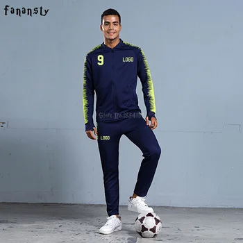 

Men football tracksuit 2018 men soccer training jacket sports suits adult customize uniforms kits winter sportswear sets new