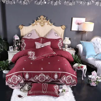 

Luxury 100S/1000TC Egyptian Cotton Royal Rose Embroidery Red Bedding Set Queen King Size Duvet Cover Bed sheet/Linen Pillowcases