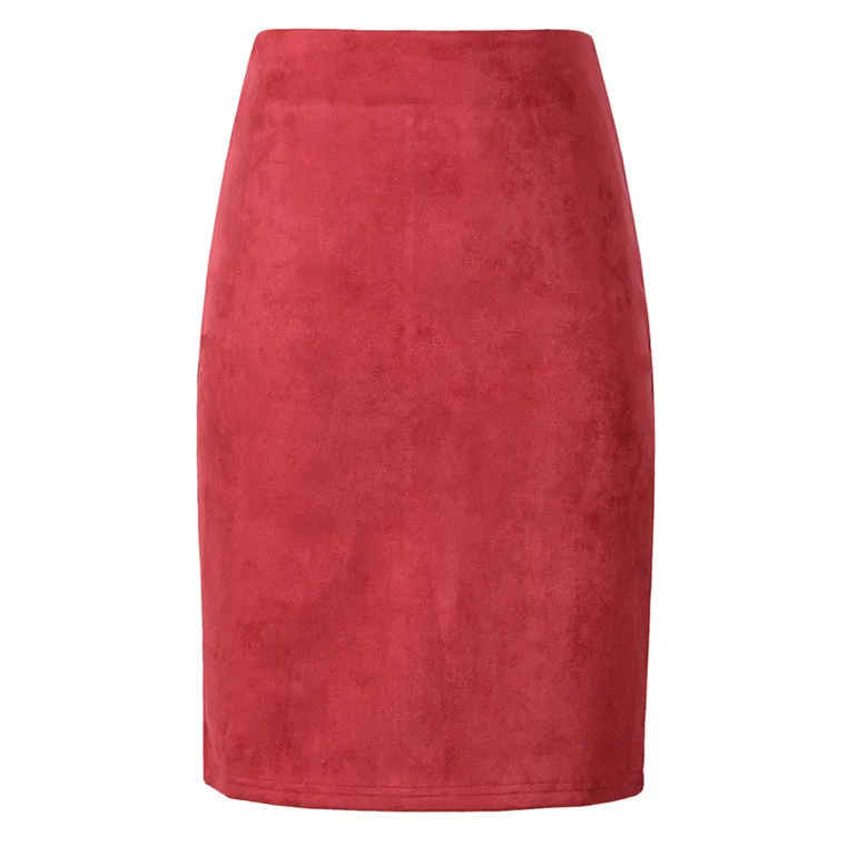 Neophil зимняя женская замшевая мини-юбка-карандаш с высокой талией серого цвета в Корейском стиле, Женская растягивающаяся короткая юбка-пачка Saia S1002 - Цвет: Красный