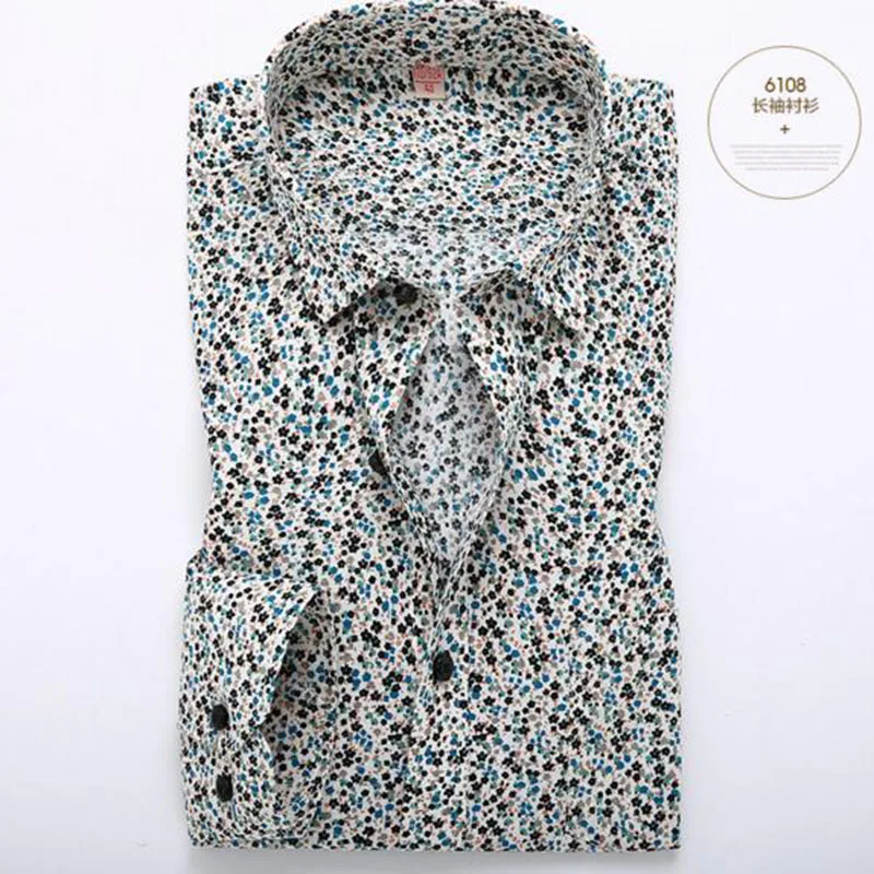 

Men Long Sleeve Floral Printed Casual Shirts Camisa,Breathable Soft Pure Cotton Shirts Cloth Vestido Slim Fit Spring Autumn