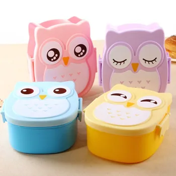 

Cartoon Cute Baby Child Owl Lunch Box Vegetable Box Food Container Storage Box Will Be Divided Into Plastic Student Microwave He