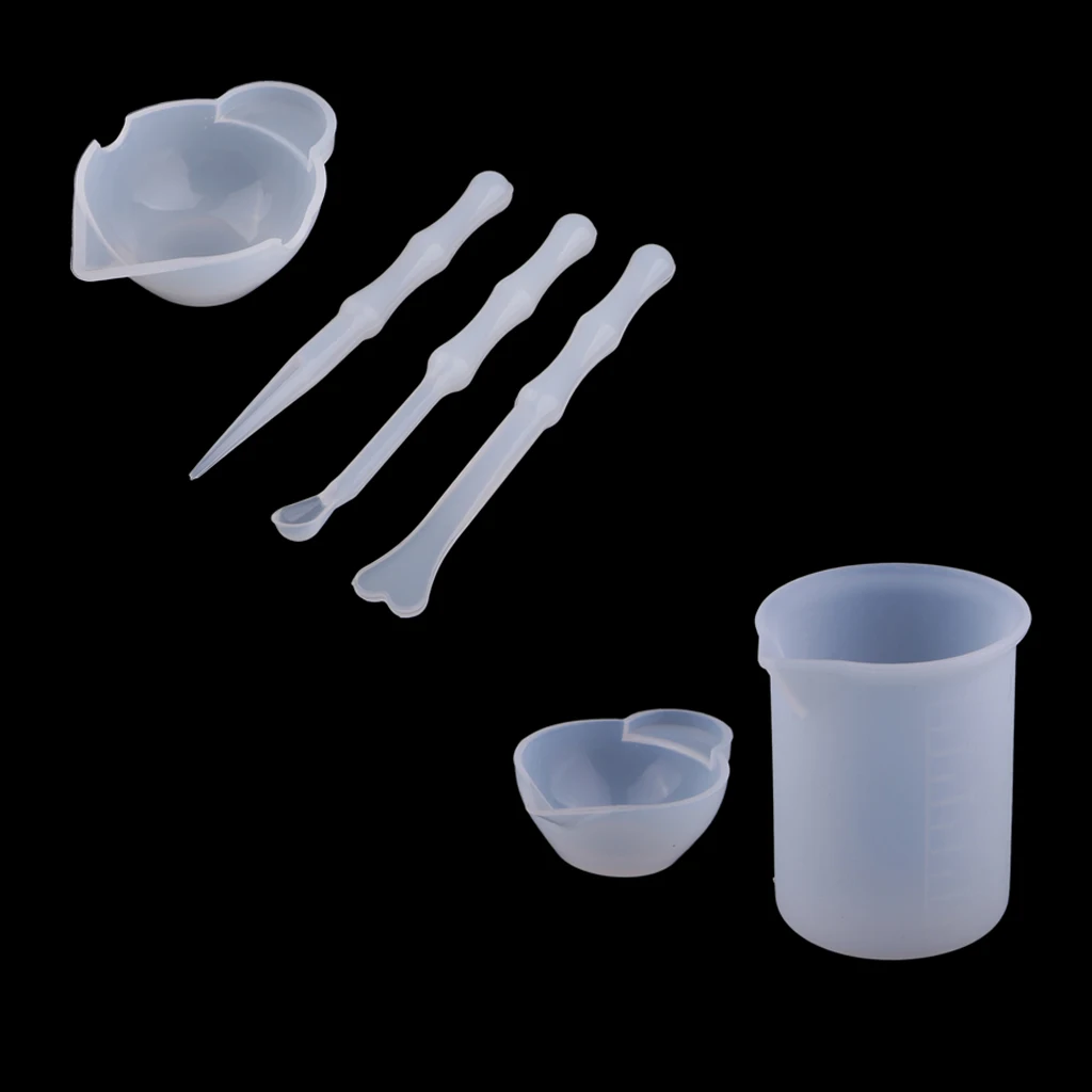 6pcs Silicone Reusable Mixing Measuring Cups Liquid Epoxy Resin Stirring Distribution Hobby Casting Jewelry Making DIY Tools Kit