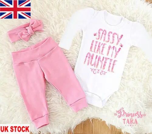 Pink Letter Newborn Infant Early Baby Girl Clothes Set Tops Pants Bodysuit Outfits Headband 3pcs Cute Baby Girls Clothing