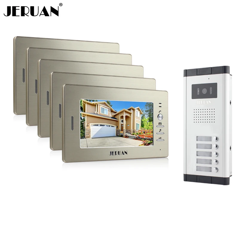 

JERUAN Brand New Apartment Intercom System 5 Monitor Wired 7" Color Video Door Phone intercom System for In Stock FREE SHIPPING
