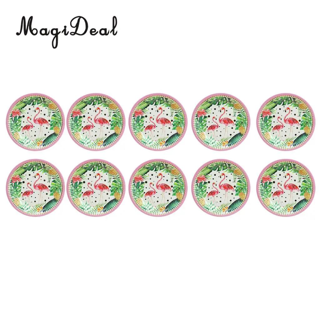 MagiDeal 10x Pink Green Watercolor Flamingo Paper Plates Disposable Party Tableware