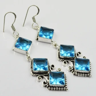 

Blue Topas, Silver Overlay on Copper Earrings, 70 mm , E2024