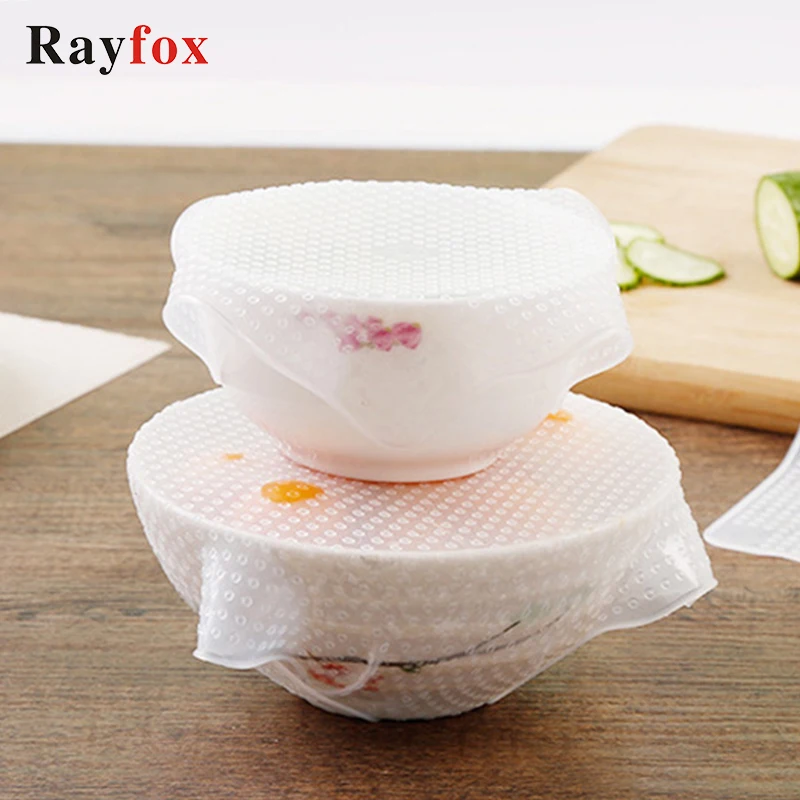 

4 pcs/set Food Grade Keeping Food Fresh Wrap Reusable High Stretch Silicone Wraps Seal Vacuum Cover Stretch Lid Kitchen Item