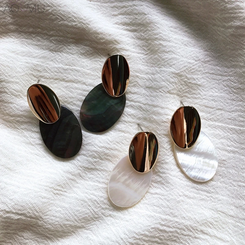 

AOMU New Japan Natural Shell Pearls Round Circle Oval Big Stud Earrings for Women Scrub Stitching Earrings Party Fine Jewelry