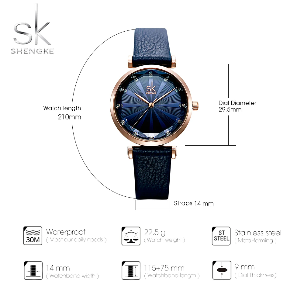 Shengke женские часы новые женские роскошные часы кварцевые наручные часы с кожаным ремешком модные повседневные водонепроницаемые часы подарок