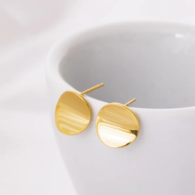 smooth curved surface geometric golden earrings 100% 925 Sterling silver Jewelry fashion Hypoallergenic Stud earrings women gift