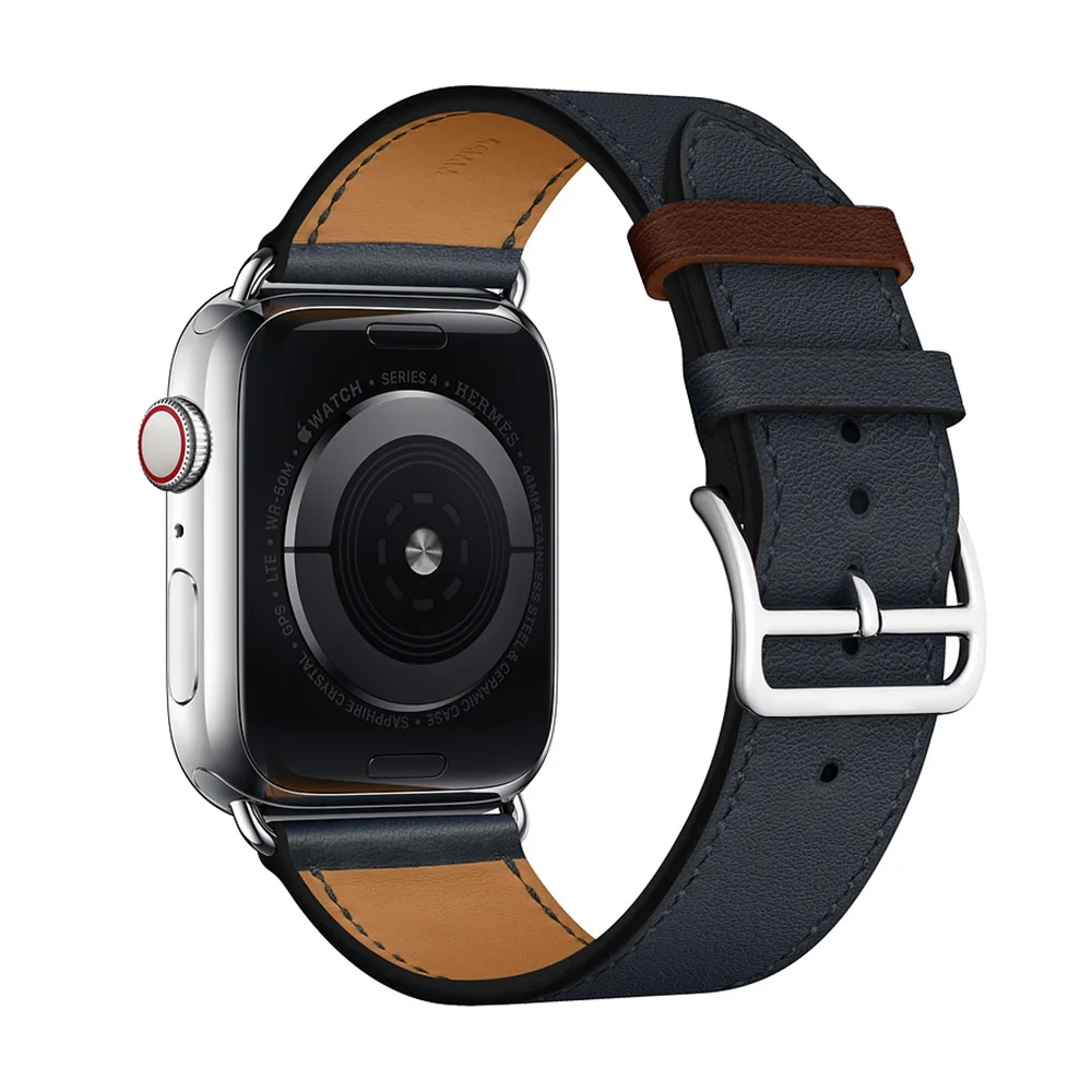 Ремешок из натуральной кожи для Apple Watch 4, 44 мм, 40 мм, серия 4, 3, 2, 1, один тур, Классический ремешок для IWatch 42 мм, 38 мм, розовая пряжка - Цвет ремешка: Indigo leather