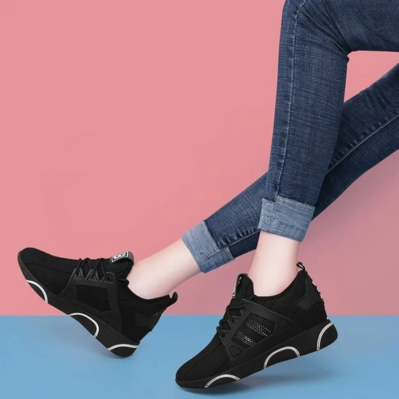 Черные женские кроссовки женские дышащие сетчатые спортивные прогулочные спортивные кроссовки модные кроссовки Женская обувь Calzado Mujer