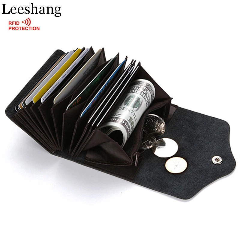 Leeshang Porte Carte Split Leather Rfid Wallet Protection Credit Card Holder Travel Wallet with ...