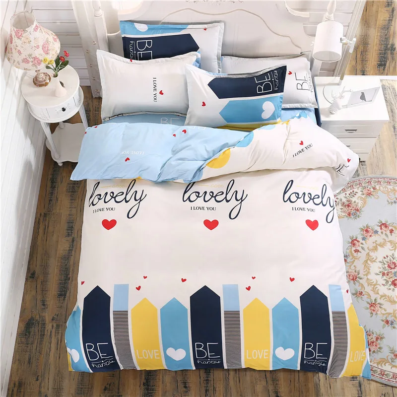 

Stylish White+Black Word Pattern Polyester Home Textiles Housewares Bedding Set 4Pcs Duvet Cover Set+Quilt Cover+Pillowcase Soft