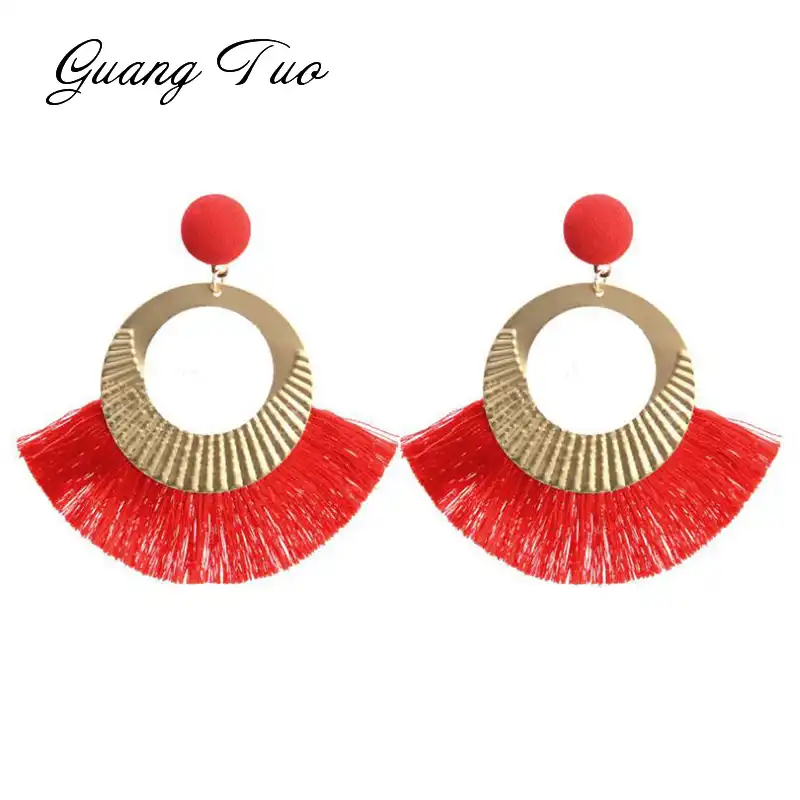 Moda Mujer Pendientes Bohemio Borla Algodón Vintage Gancho Pendientes Joyería