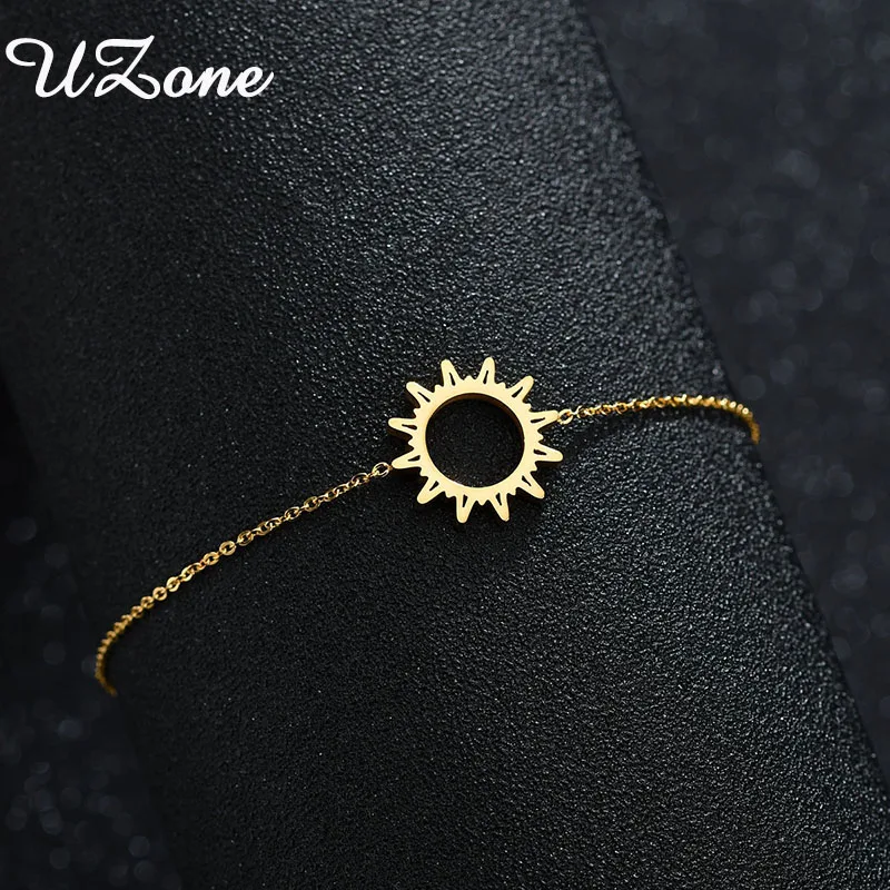 

UZone New Fashion Shinny Sun Bracelet Stainless Steel Sunflower Gold Color Bracelet For Women Jewelry G