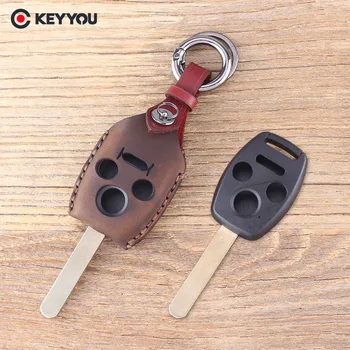 

KEYYOU Genuine Leather 2 Button Remote Car Key Case For Honda HRV CRV XR-V CRIDER Accord SPIRIOR Pilot CIVIC Key Shell Cover