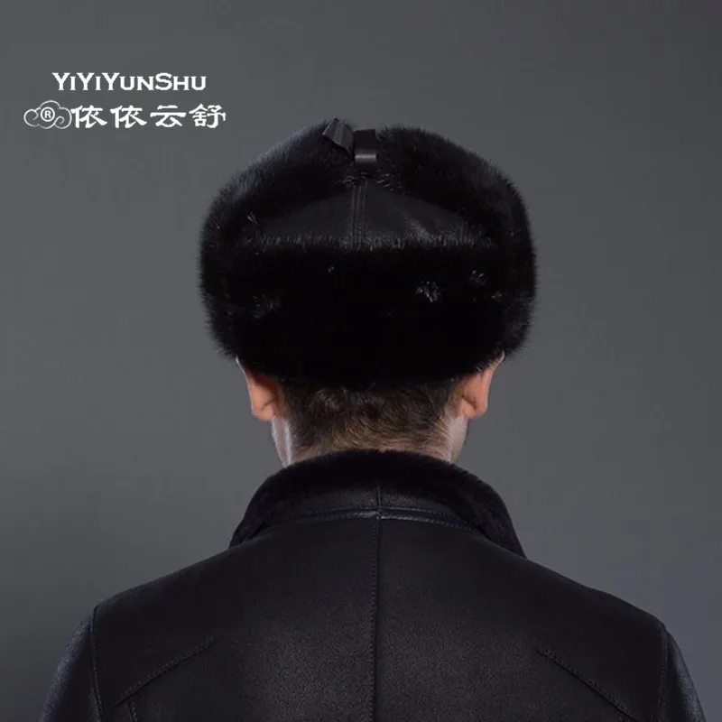 Мужская шапка из натурального меха норки YIYIYUNSHU зимняя натуральной овечьей кожи