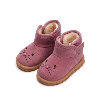 Children's snow boots for girls shoes winter kids baby boys plush warming boots waterproof baby girls cotton velvet short boots - Color: pink 1