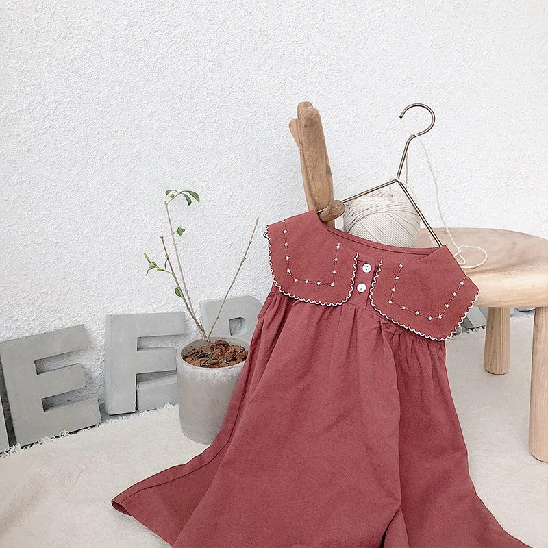 Hot Sale Summer New Items Baby Girls Dresses Preppy Style Linen Cotton Toddlers Kids Sleeveless Dress Children Clothes