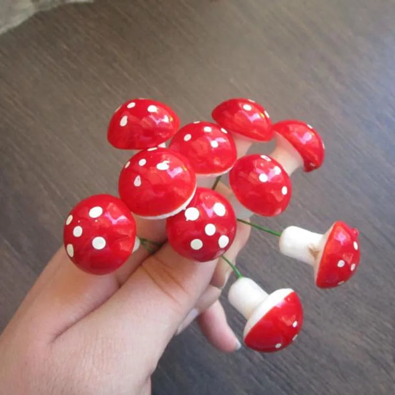 30Pcs 1.5x2cm Artificial Mushroom Miniatures Fairy Garden Ornament Terrarium Resin Crafts Decoration Fake Flower Stem Supplies