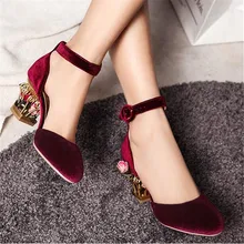 Vogelkäfig Ferse Design Frauen Hochzeit Kleid Schuhe Gladiator Mary Janes Klobigen High Heels Vintage Blume Decor Stöckelschuh-frauenpumpen
