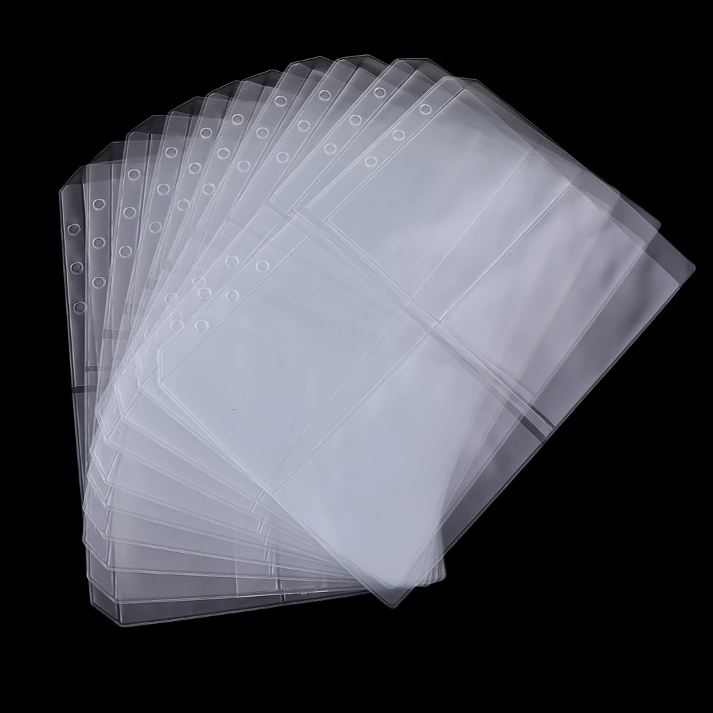 6-Ring Plastic Binder Pockets/Document Pouch/Name Card Credit Card Holder Bag, 10 Pcs Binder Planner Notebook Refills Pockets
