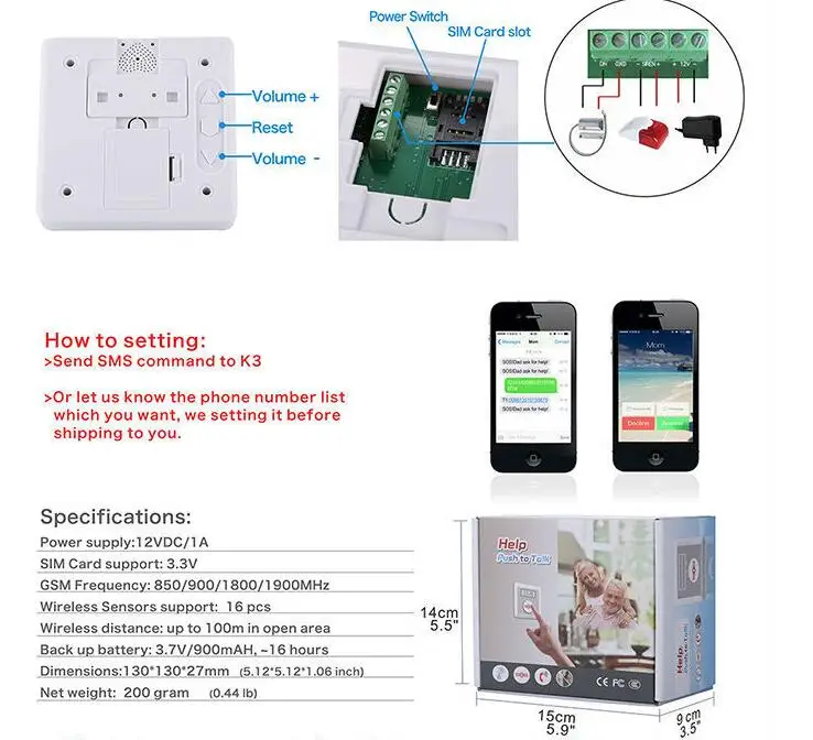 LPSECURITY GSM Senior Telecare, Беспроводная GSM SMS домашняя система охранной сигнализации с ЖК-дисплеем SOS Вызов для ухода за пожилыми людьми