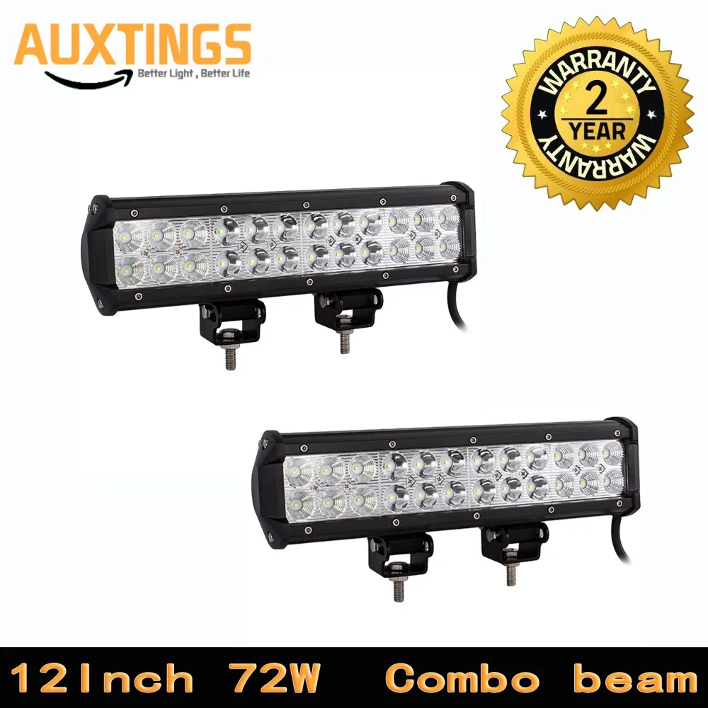 2PCS 12 inch 5700LM 72W LED Light Bar Truck Trailer 4x4 4WD SUV ATV Off