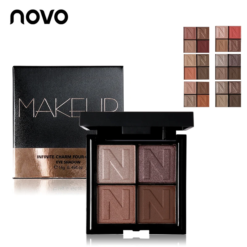

Professional NOVO Brand Infinite Charm 4 Color Matte Glitter Eyeshadow Palette Shimmer Cosmetics Makeup Smoky Shining Eye Shadow
