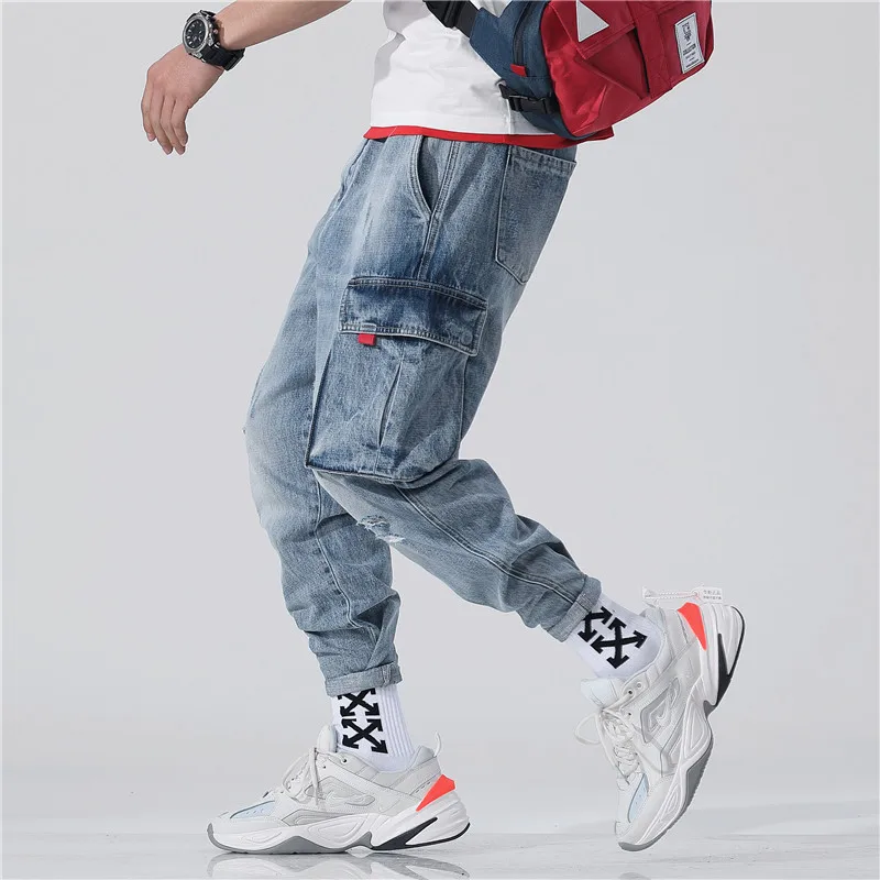 

New Spring and Summer Nine Points Jeans Male Loose Beam Foot Slim Overalls Trend Retro Casual Sports Harem Pants Men's Jeans