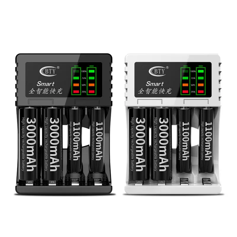 BTY-704-A3 4-slot LED Battery Charger Smart Rechargeable Battery Charger 2 Colors For AA / AAA NiMH/NiCd Rechargeable Battery