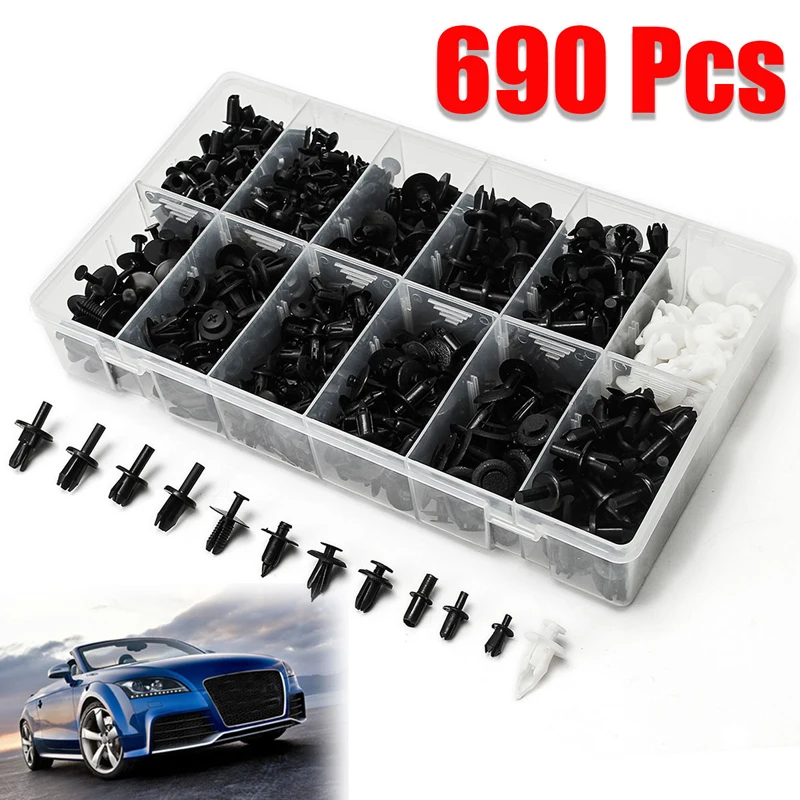 JX-LCLYL 690Pcs Plastic Car Push Pin Rivet Trim Fasteners Clips Panel Moulding Kit