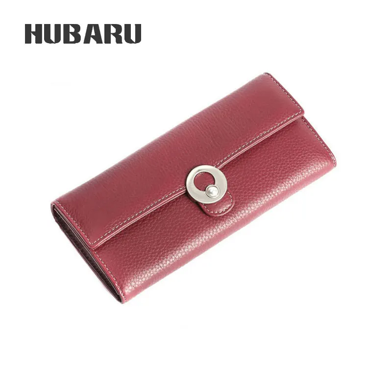 

HUBARU 100% Genuine Leather Women Fashion Wallet Female Long Casual Style High-Capacity Purse Phone Case Card Holder