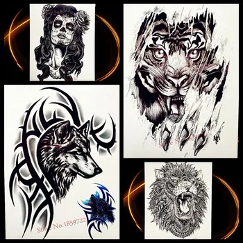 Wolf With Brambles Design Temporary Tattoo Stickers For Men Body Arm Art Tattoo Sleeve 21*15CM Women Waterpoof Fake Black Tatoo