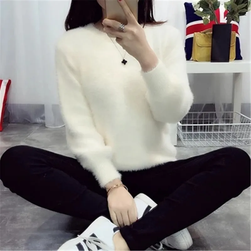 Pull Femme Pullover Women Sweaters And Pullovers 2018 Cashmere Sweater knitted Winter Warm Pink Sweater Jumper Mohair Fur LJ0971