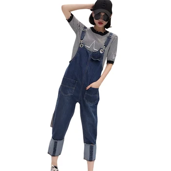 

Women's Casual Loose Denim Overalls Lady's Blue Baggy Jeans Wide Leg Pants For Woman Ankle Length