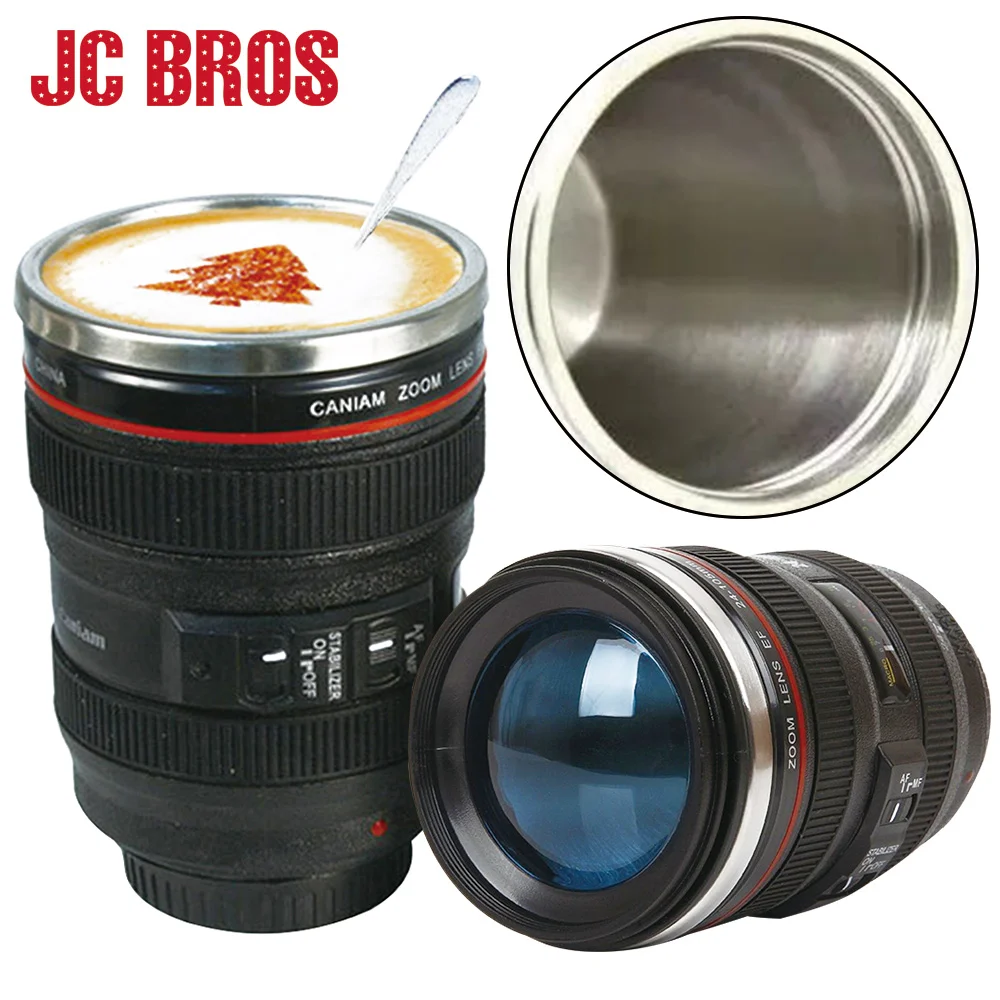 

400ml Stainless Steel Camera Lens Shaped Mug With Lid Vacuum Flasks Coffee Mugs Tea Cup Novelty Gifts Caneca Drinkware