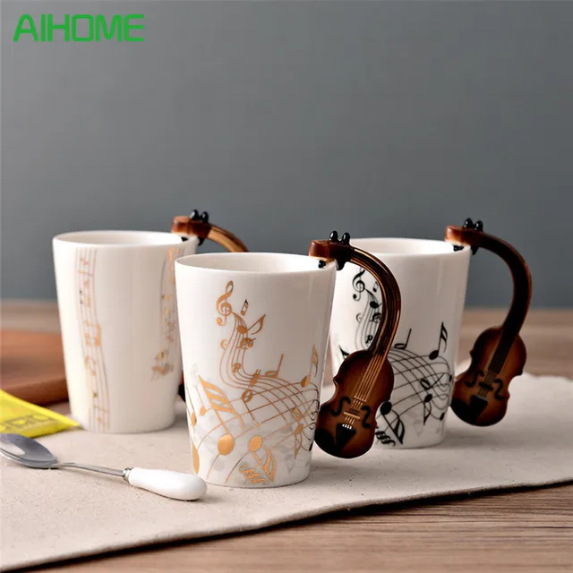 Best Price Novelty Guitar Ceramic Cup Personality Music Note Milk Juice Lemon Mug Coffee Tea Cup Home Office Drinkware Unique Gift