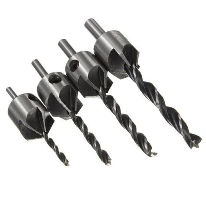 High Quality 4pcs/set  3-6mm HSS 5 Flute Countersink Drill Bit Set Screw Chamfer Reamer Woodworking Power Tools
