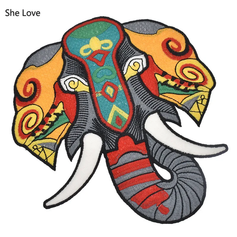 

She Love 1Pcs Cotton Ethnic Elephant Embroidery Clothes Patches Sewing On Applique Decorative Patch Supplies