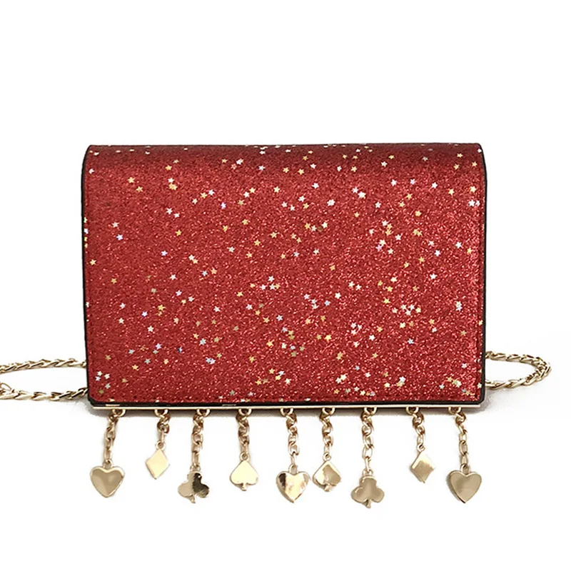 

Women Handbag Leather Luxury Handbags Women Bags Designer Flap Chain Tassel Design Sequin Shoulder Bag Bolsa INS Female New