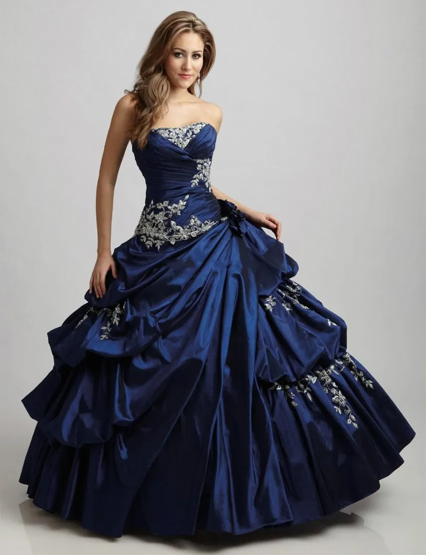 Victorian Style Royal Blue Sweetheart Backless Ball Gown Prom Dresses