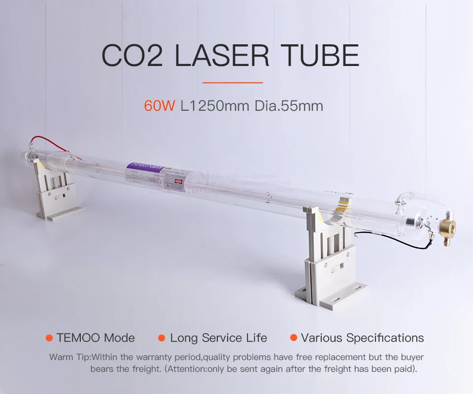 СО2 лазерная трубка 60 Вт 1250 мм диа. 55 СО2 стеклянная лампа для лазерной резной головки гравировка маркер резка машина части двойная посылка