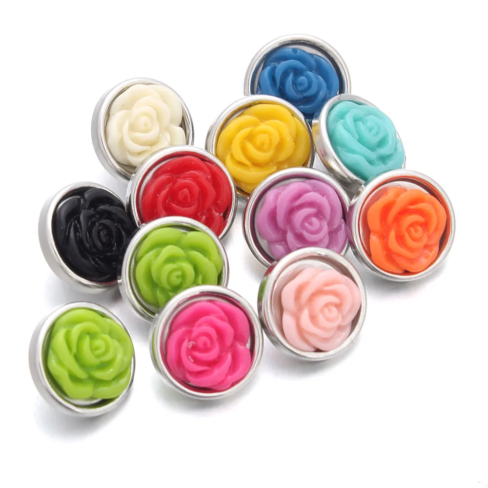 

10pcs/lot MIX Flower Snap Button 12mm Mini Resin Snaps Jewelry Fit 12mm Snap Bracelet Bangle Earrings Necklaces ZL215