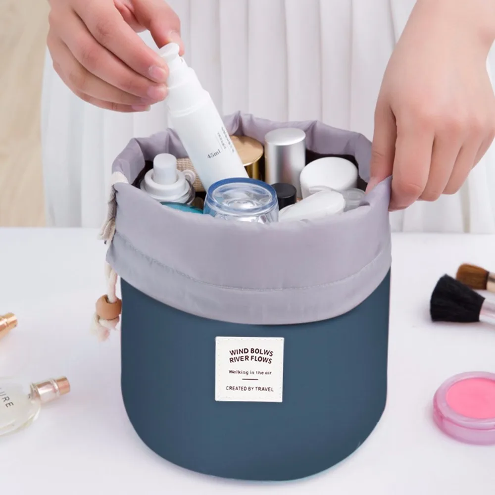High Capacity Barrel Shaped cosmetic bag for make up bag travel Makeup