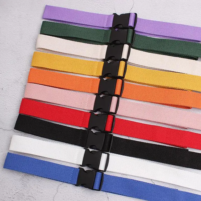 

Fashion Black Canvas Belt for Women Casual Female Waist Belts with Plastic Buckle Harajuku Solid Color Long Belts ceinture femme