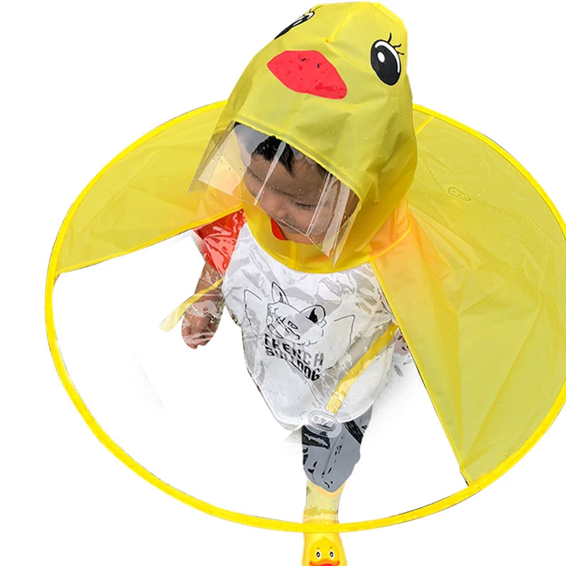 Girl Boy Cartoon Rain Coat Duck Kids Baby Children Umbrella Hat Hooded Poncho A